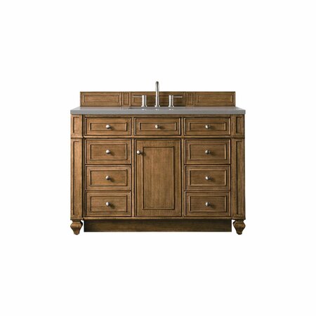 JAMES MARTIN VANITIES Bristol 48in Single Vanity, Saddle Brown w/ 3 CM Grey Expo Quartz Top 157-V48-SBR-3GEX